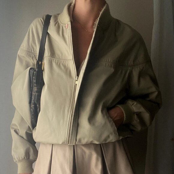 Vintage Oversized Beige Chore Bomber Jacket - Picture 1 of 10